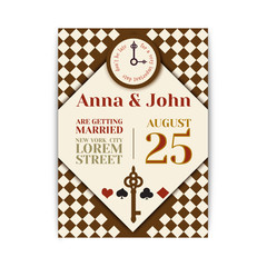 Wedding Party in Wonderland. Save the date invitation Alice in Wonderland theme. vector template for wedding  