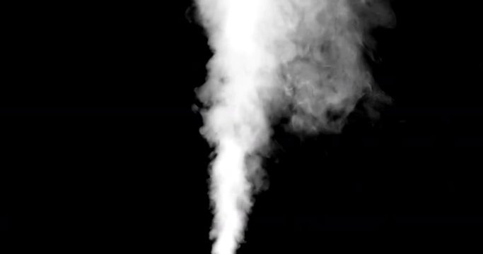 vertical blowing steam with white smoke isolated on black background
