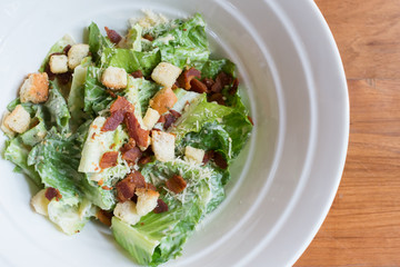 Chef's salad in the white bowl