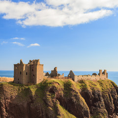 Dunnottar Castle with blue sky in - Stonehaven, Aberdeen, Scotland