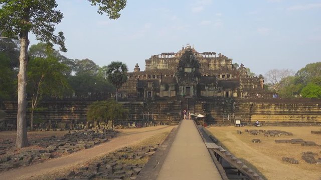 Walking in corridor of Temple in Angkor Wat, Siem Reap, Cambodia, 4k
