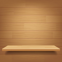 vector empty wooden shelf on wooden wall background