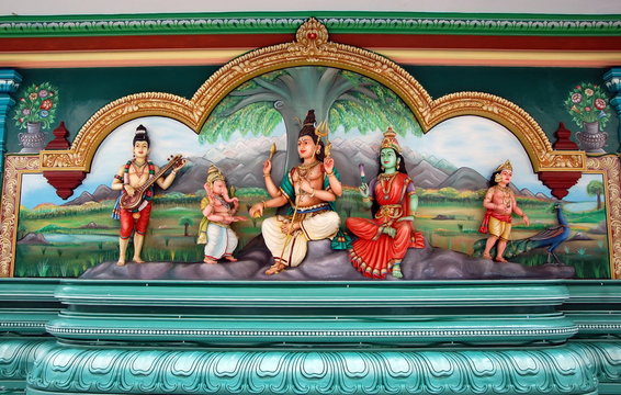 The sculptures of Shiva, Parvati and Ganesha in Hindu temple. Kuala Lupmur, Malaysia