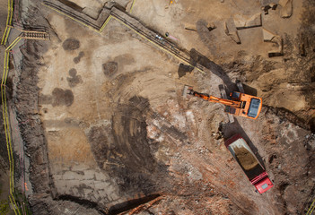excavator at work top view

