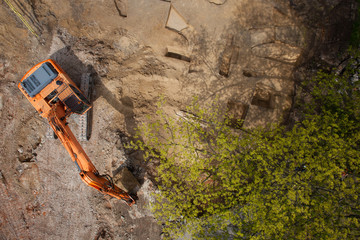 excavator at work top view

