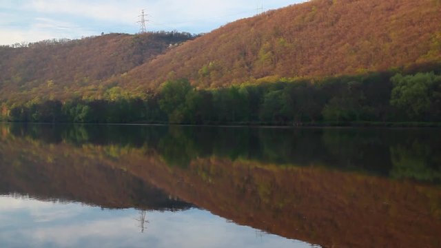Evening reflection on the Vltava river in Czech Republic