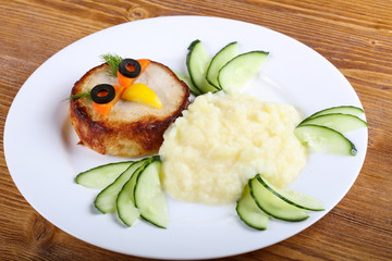 Kids style cutlet with mushed potato