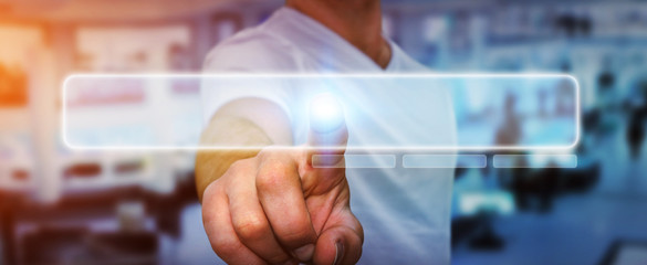 Businessman touching modern tactile screen button