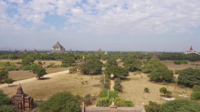 Panorama landscape with Temples in Bagan, Myanmar (Burma), 4k
