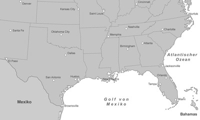 Südküste der USA - Städte (Grau)