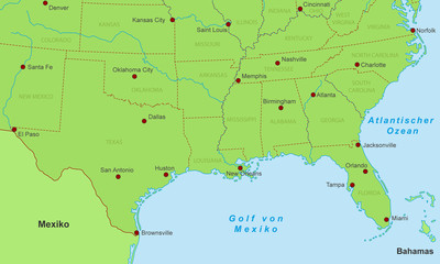 Südküste der USA - Karte
