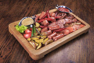 Assorted fried sausages