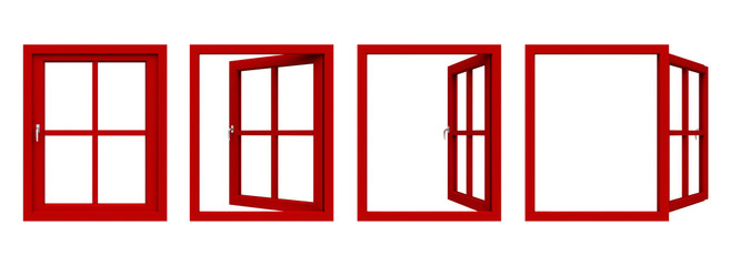 red window frame isolated on white background.