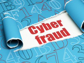 Privacy concept: red text Cyber Fraud under the piece of  torn paper