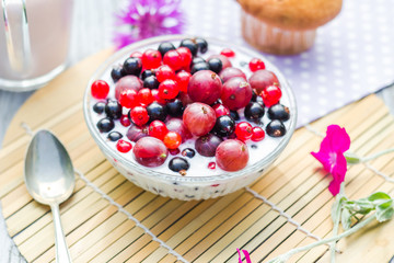 Breakfast garden fruits currants gooseberries buttermilk