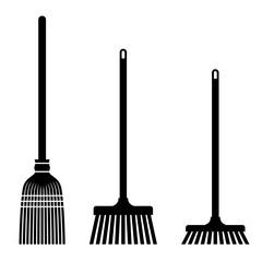 vector sweeping broom black symbols - obrazy, fototapety, plakaty