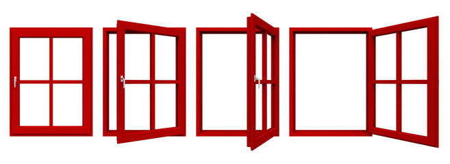 red window frame isolated on white background.
