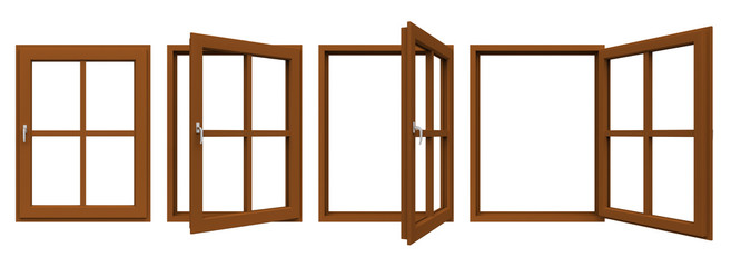 Brown window frame isolated on white background.