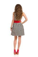 Woman In Striped Dress Rear View