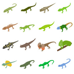 Lizard icons set, isometric 3d style
