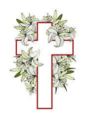 Cross with white lilies
