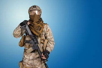 Modern soldier with rifle