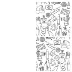 Vector doodle set of perfume and cosmetics