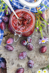 Late summer kitchen jar plum jam