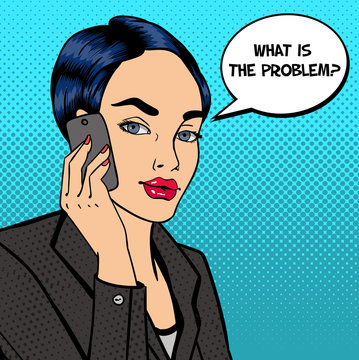 Business Lady Talking on the Phone. Attractive Businesswoman. Pop Art