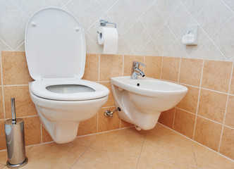 toilet sanitary sink or bowl bidet and paper