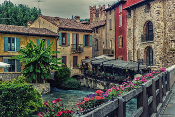 Waters and ancient buildings of Italian medieval village