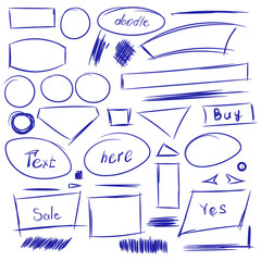 Pencil sketches.Hand drawn scribble shapes. A set of doodle line