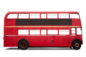 Fotobehang Rode Londense bus, dubbeldekker op wit, uitknippad © andersphoto