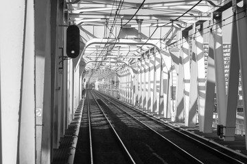 Obraz na płótnie Canvas railroad : a track or set of tracks made of steel rails along wh