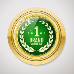 Gold label for promo seals. Quality sticker with glossy and wood