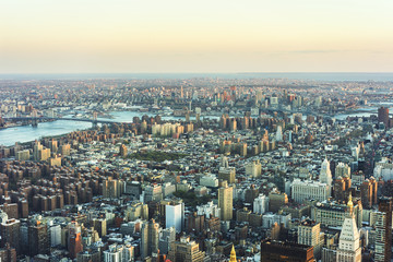 Aerial view of Skyscrapers in Manhattan and Brooklyn