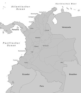 Karte von Kolumbien - Grau
