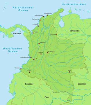Karte von Kolumbien - Grün