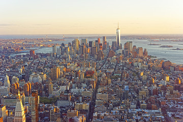 Aerial view of Skyscrapers in Downtown and Lower Manhattan