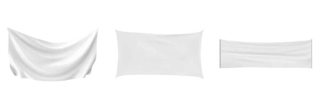 collection white flags and banners isolated on white.