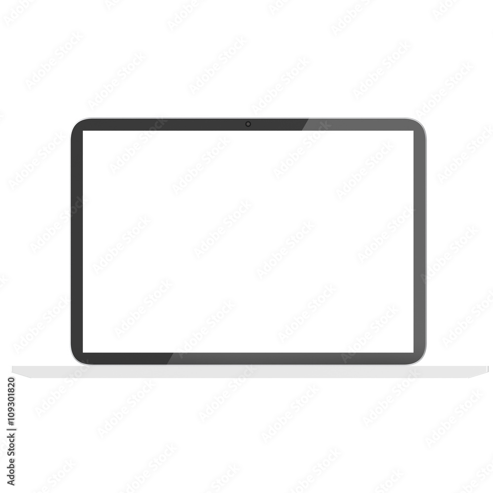 Poster notebook, personal devices with empty lcd screens isolated on white background.