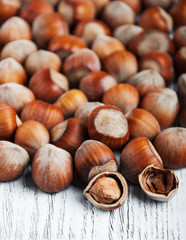 hazelnuts on a wooden table
