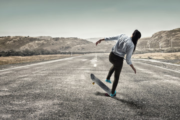 Girl ride skateboard