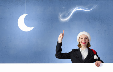 Santa woman with banner