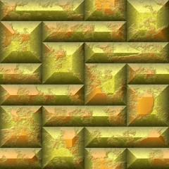 Abstract seamless 3d mosaic pattern of gold and orange beveled squares and rectangles