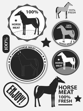 Set of logo horse meat, horseflesh, labels and badges. Vector