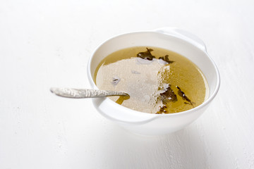 Chicken soup in plate