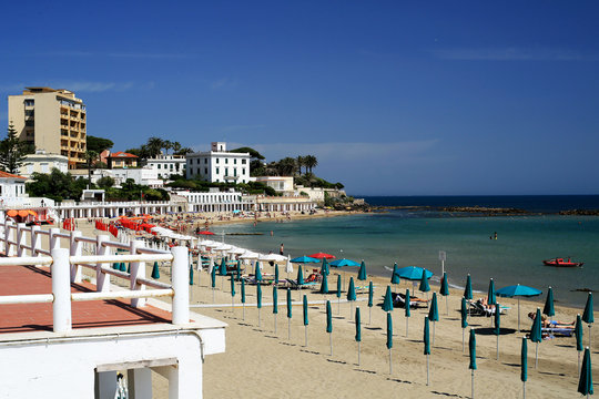 Urban landscape of the beach with the sea in Santa Marinella