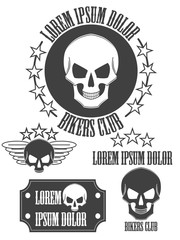 Set of vintage skull labels, badges and design elements. Vector