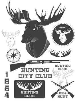 Set of vintage outdoors with a deer labels, badges and design elements. Vector
